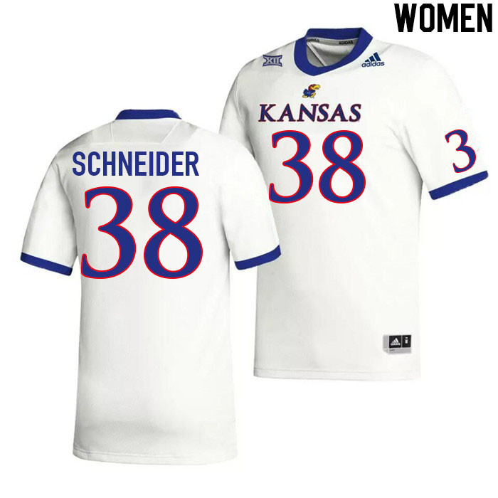 Women #38 Jack Schneider Kansas Jayhawks College Football Jerseys Stitched Sale-White - Click Image to Close